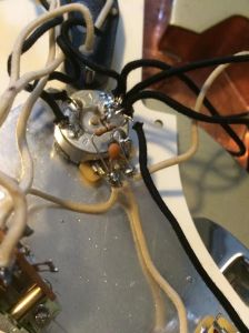 A treble bleed circuit wired onto my strat's volume, with both a capacitor and a resistor